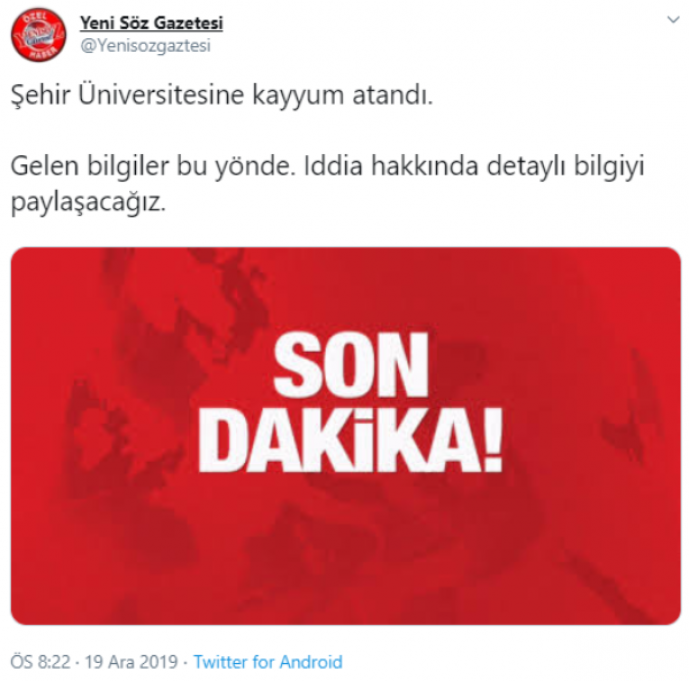 "İstanbul Şehir Üniversitesine kayyum atandı" yalanı 